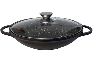 WOK Wokpfanne Woktopf Silikongriffe Induktion 36cm Aluguss mit Deckel Bratpfanne