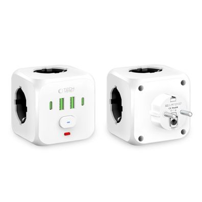 Tech-Protect PCL3X4 Steckdosenleiste mit 3 Schuko-Steckdosen, 2x USB-A, 2x USB-C