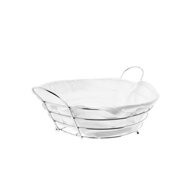 Brotkorb in Silber Edelstahl mit cremeweißem Baumwolltuch Brotbehälter