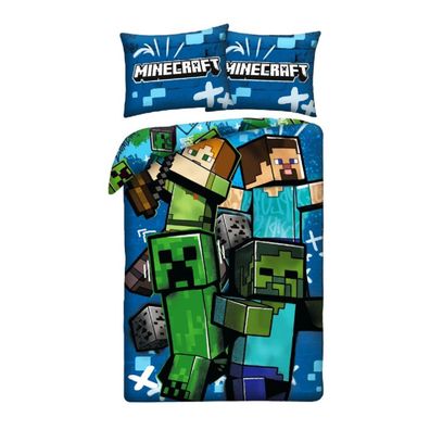 Minecraft Bettwäsche Set aus Mikrofaser Bettdeckenbezug 140 × 200 cm mit 70 × 90