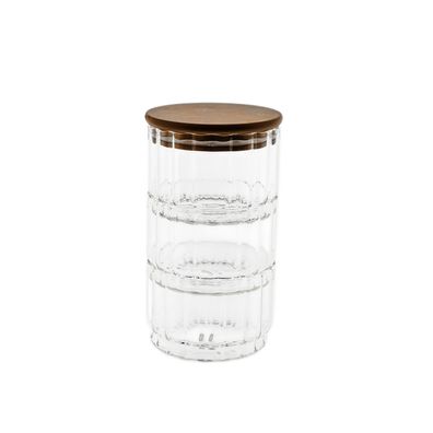 Aufbewahrungsbehälter aus Glas mit Holzdeckel, 3-teilig - stapelbar