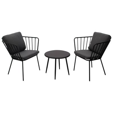 Garnitur Sitzgruppe 3-teilig, Stahl anthrazit, mit Polstern