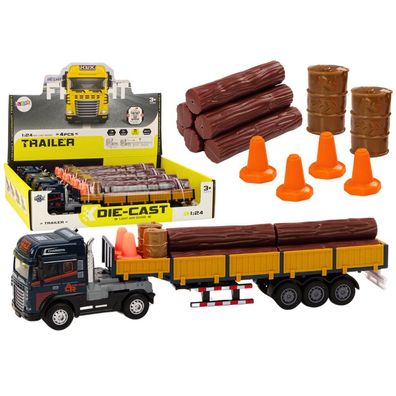 Leantoys Ci??arówka Z Drewnem Niebieska Tir Przyczepa 1:24 Bale D?wi?ki ?wiat?a