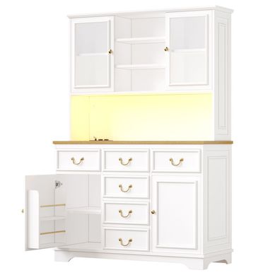 Hoher Küchenschrank mit USB Steckdosen LED Sideboard Weiß