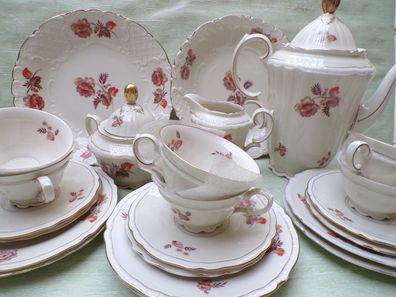 Schumann Weißwasser Kaffeeservice 25tlg rostbraune warme Blüten Edel 30/40er Jahre