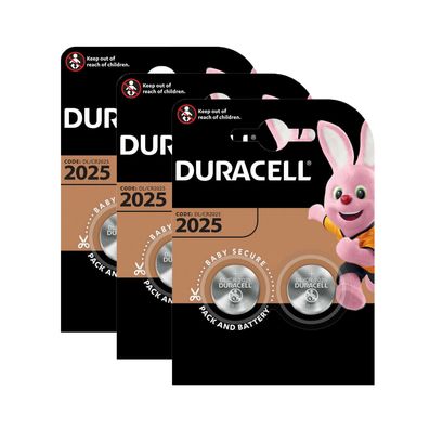 3x Duracell Knopfzelle Lithium CR 2025 DL2025 3V Batterien 2er Blister