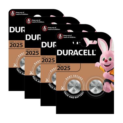 4x Duracell Knopfzelle Lithium CR 2025 DL2025 3V Batterien 2er Blister