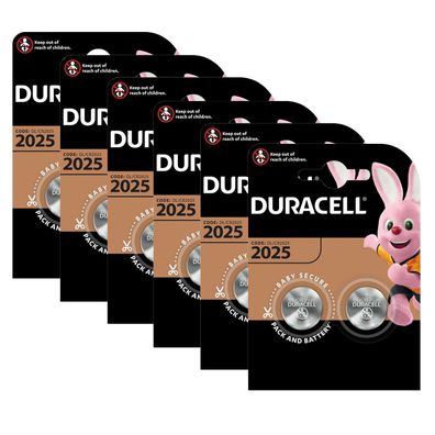 6x Duracell Knopfzelle Lithium CR 2025 DL2025 3V Batterien 2er Blister