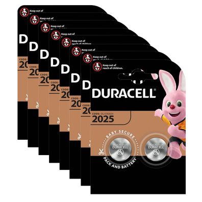 8x Duracell Knopfzelle Lithium CR 2025 DL2025 3V Batterien 2er Blister