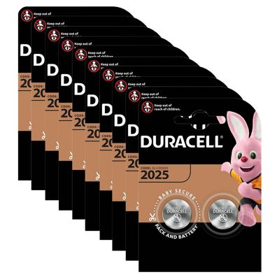 10x Duracell Knopfzelle Lithium CR 2025 DL2025 3V Batterien 2er Blister