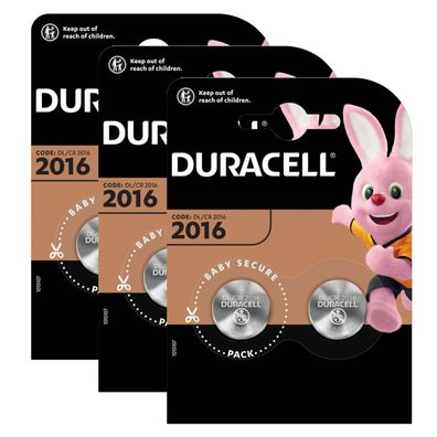 3x Duracell Knopfzelle Lithium CR2016 CR 2016 3V Batterien 2er Blister