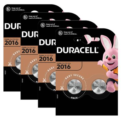 4x Duracell Knopfzelle Lithium CR2016 CR 2016 3V Batterien 2er Blister