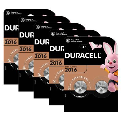 5x Duracell Knopfzelle Lithium CR2016 CR 2016 3V Batterien 2er Blister