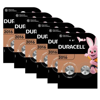 6x Duracell Knopfzelle Lithium CR2016 CR 2016 3V Batterien 2er Blister