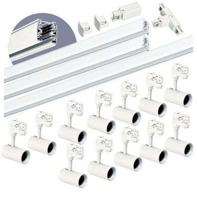 Schienensystem Komplett-Set mit 12x GU10 Lampe und 2x1m+2m Schiene, Verbinder T