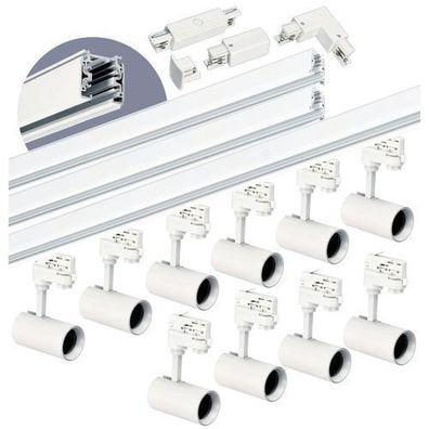 Schienensystem Komplett-Set mit 10x GU10 Lampe und 2x1m + 2m Schiene L&I-Verbinder