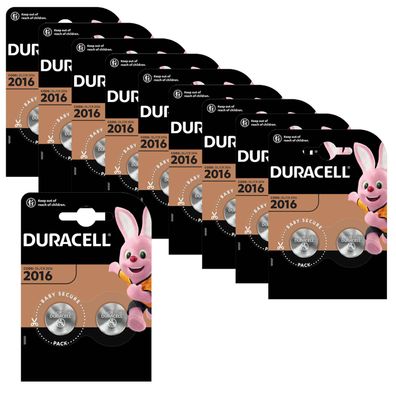 10x Duracell Knopfzelle Lithium CR2016 CR 2016 3V Batterien 2er Blister