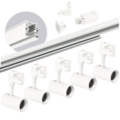Schienensystem Komplett-Set Schiene 1m+2m, 5x Lampe, externer L-Stecker rechts weiß