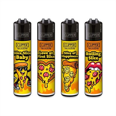 Clipper Reibrad Feuerzeuge Pizza #2, 4 Stück
