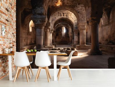 Vlies Fototapete Tempel Braun Gebäude Säulen TAPETE XXL Wohnzimmer Schlafzimmer