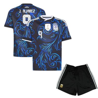 Argentinien Fußball Trikot WM 2026 Auswärtstrikot Set für Kinder J. Alvarez 9