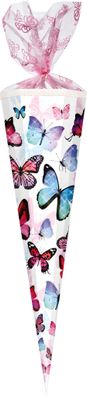 Nestler Schultüte Organza 85 cm 12-eck Glitzer Schmetterling
