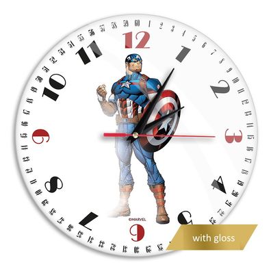 Wanduhr für Kinder Wall Clock with gloss Captain America 003 Marvel White