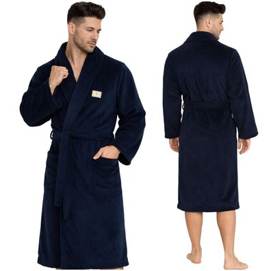 Herren Bademantel aus Fleece weich & warm, Morgenmantel mit Gürtel