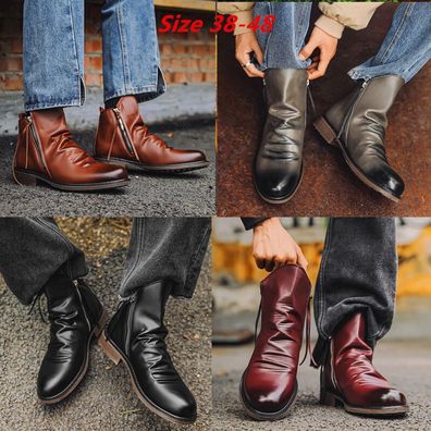 Herren Freizeitschuhe Mode Flache Halbschuhe Quasten Lederstiefel Hohe Stiefel