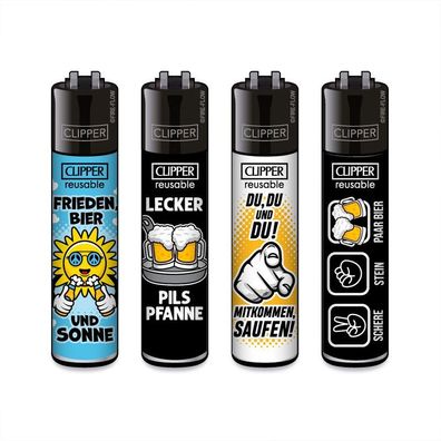 Clipper Reibrad Feuerzeuge Bier Slogan #2, 4 Stück