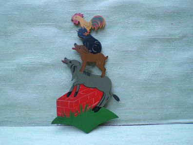 Bremer Stadtmusikanten Märchenbild handgemalt Ravi-Kunst 24cm Holzbild