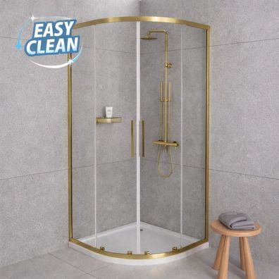ECOLAM Duschkabine Dusche 90x90x200 Viertelkreis Duschabtrennung Lazuro gold ProClean