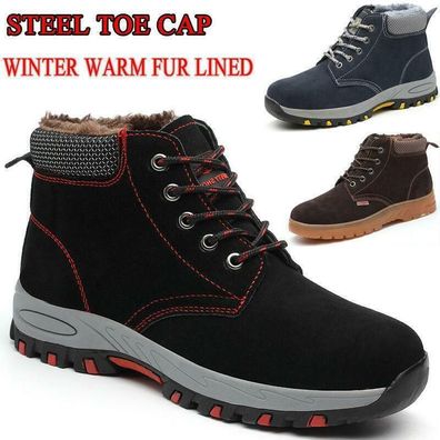 Herren Damen Winter Arbeitsschuhe Stahlkappe Sicherheitsschuhe Pelz gefuttert