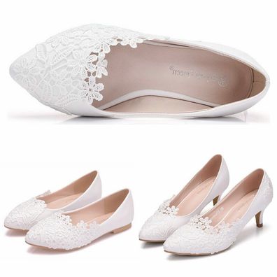 Neu Damen Hochzeit Reines Weib Blume Pumps Spitze Braut Schuhe Grobe 1CM 5CM