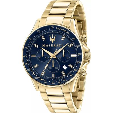 Maserati Sfida Herrenuhr R8873640008, 44 mm, Edelstahl, vergoldet, blau, 10 ATM