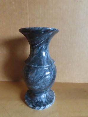 Vase Alabaster Stein rund mit schwarz grau 15 cm H