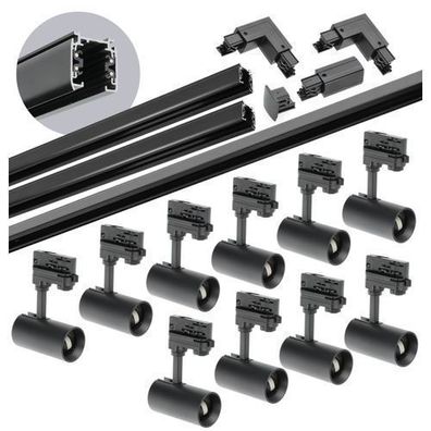 Schienensystem Komplett-Set 10xLampe 2x1m Schiene, 2m Schiene, L-Verbinder Schwarz