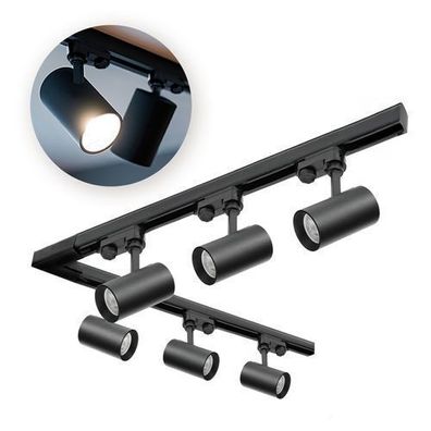 Schienensystem Komplett-Set 1m+1m, L rechts, 6x Lampe, 2x Sockel Schwarz