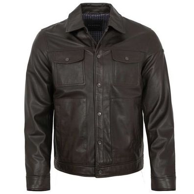 Bugatti - Herren Lederjacke Fieldjacket-Schnitt Lammnappa dunkelbraun