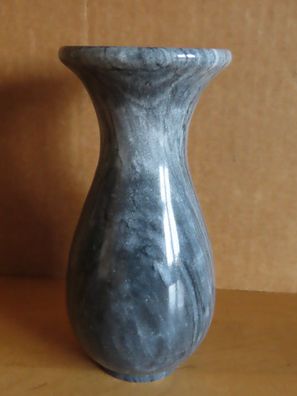 Vase Alabaster Stein rund mit schwarz grau 13 cm H