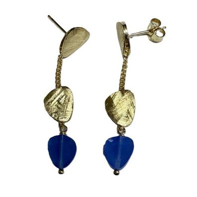 Ohrstecker - Silber gold - Blauer Stein lang