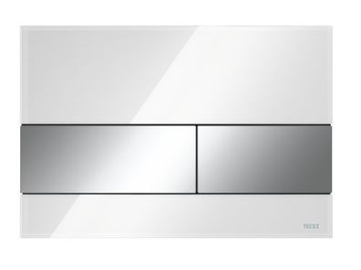 TECEsquare Betaetigungsplatte Zweimengen, Glas weiss glaenzend, Tasten Ch. glaenzend