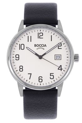 Boccia Herrenuhr Quarz Titan mit Lederband Schwarz 3654-02