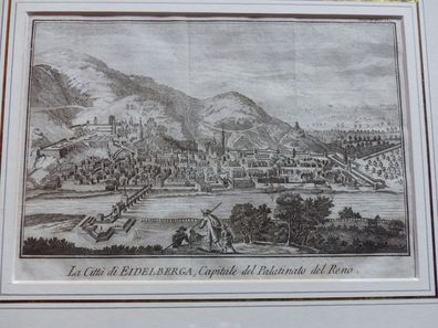 Heidelberg Eidelberga Gesamtansicht original Kupferstich Salmon um 1740
