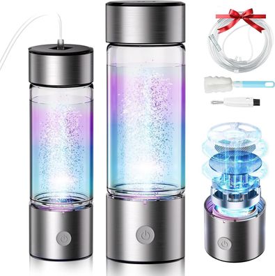 Wasserstoff-Wasserflasche 450 ml Glas 5000 PPB SPE PEM Technologie Silber
