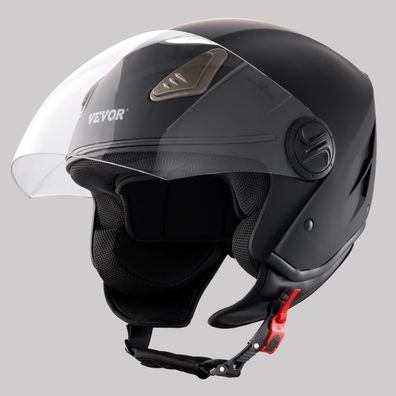 VEVOR Motorradhelm 3 4 Gesicht Größe M ABS schwarz mit Wechselglas