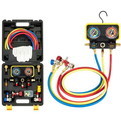 Pindex Manometer Set fér Kältemittel R1234YF R134A R404A mit 3 Schläuchen