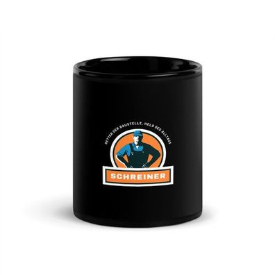 Schwarze glänzende Tasse für Schreiner - Retter der Baustelle, Held des Alltags