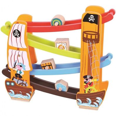 Piraten - Rollbahn mit 4 Rollen Holz Kugelbahn Lelin Li10169