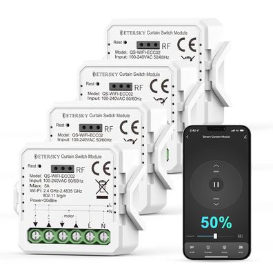 Etersky WLAN Rollladen-Schaltmodul mit Prozent-Funktion fér Alexa Google 4er